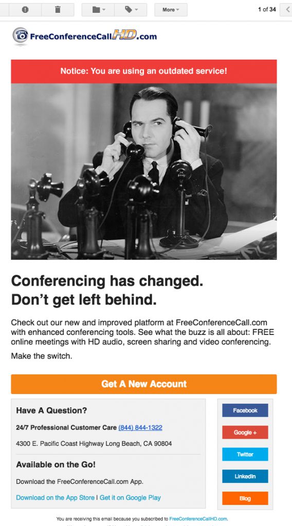 Problematic Email from FreeConferenceCallHD.com