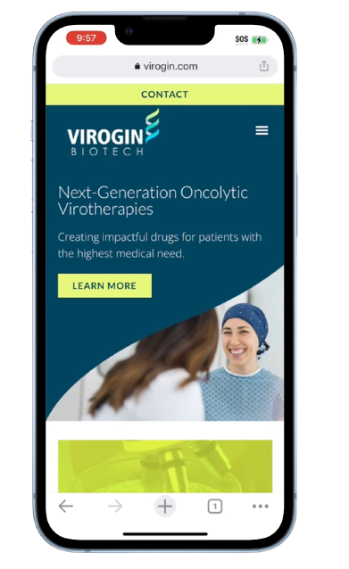 The Virogin Biotech homepage on mobileas designed by BKW PartnersBKW Health BKW Partners