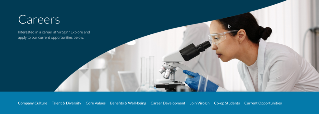 The Virogin Biotech careers page on desktopas designed by BKW PartnersBKW Health BKW Partners