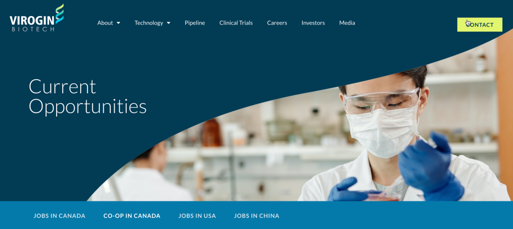 The Virogin Biotech careers application page itself lists jobs in Canada the US and Chinaas designed by BKW PartnersBKW Health BKW Partners